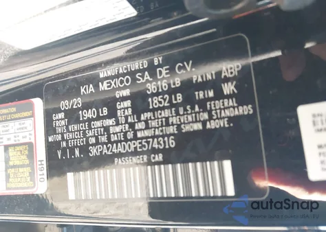 2023 Kia Rio S from USA, damaged, VIN 3KPA24AD0PE574316